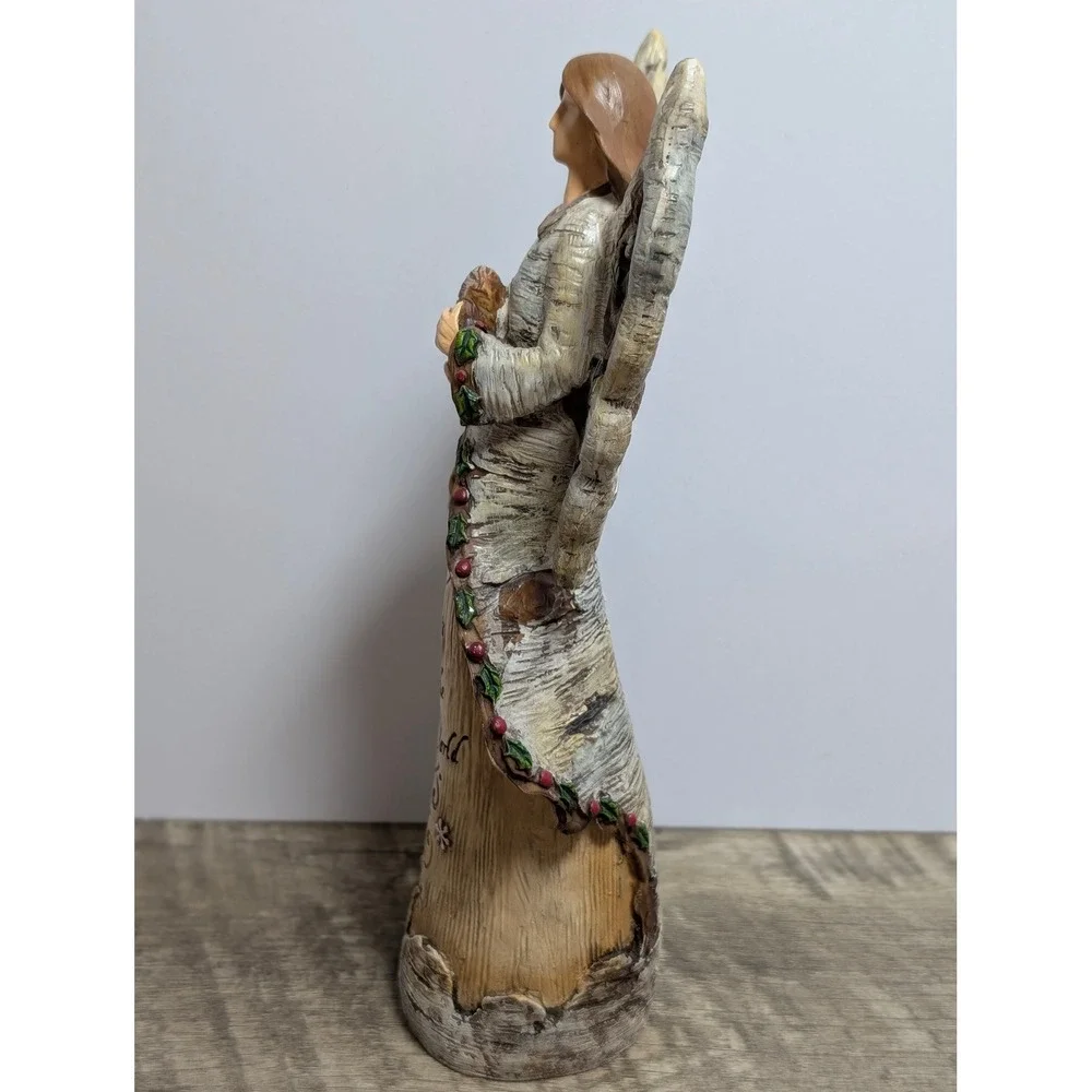 Joy to the World Birch Bark Christmas Angel Figurine Rustic Holiday Decor